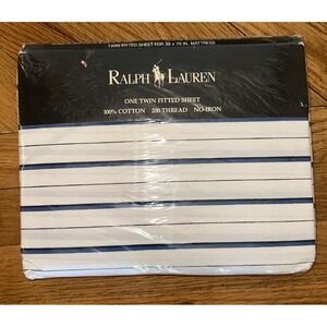 Ralph Lauren One Twin Fitted Sheet Jonquil Blue Stripe